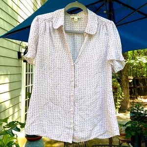 White & Purple Floral Blouse